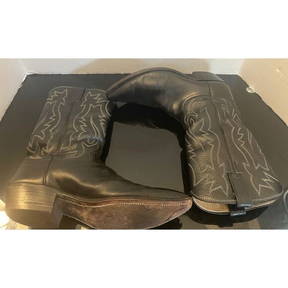 Vintage Justin Black Leather Cowboy Boots Pointed Toe Style 2005 Sz 9.5 D Men’s - Picture 10 of 12